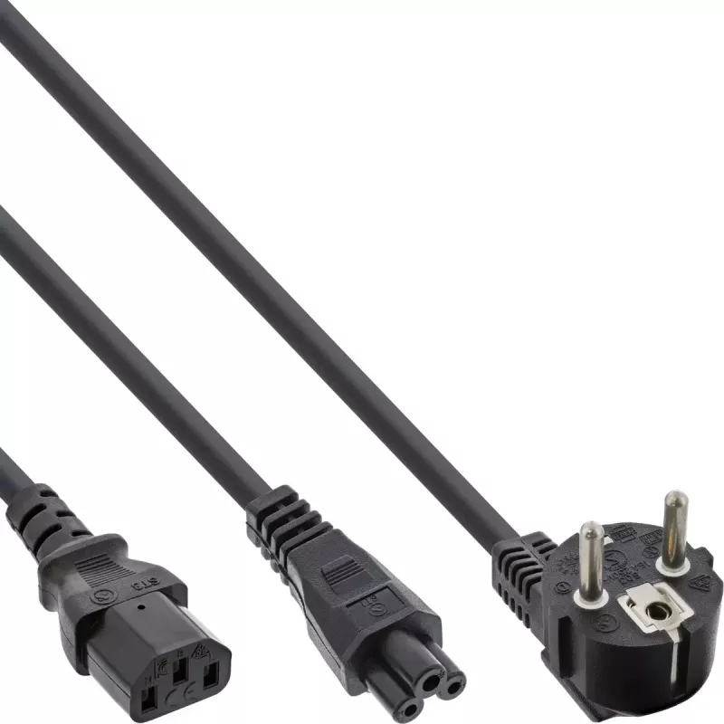 InLine Y maitinimo kabelis CEE 7/7 kištukas kampinis / 3 kontaktų IEC C13 ir C5 kištukai, 2 m