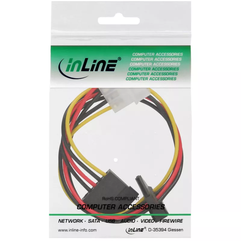 InLine Internal Power kabelis 1x 4pin Molex / 2x SATA Power 0.30m