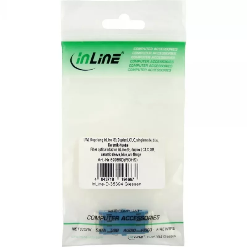 Skaidulinis optinis adapteris Duplex LC/LC SM keraminė įvorė mėlynas InLine 89989D
