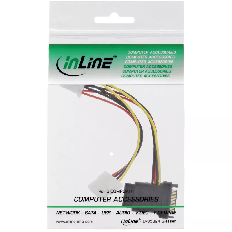 SATA maitinimo laidas SATA lizdas / 3x 4 kontaktų Molex kištukas 0,15 m InLine 29679