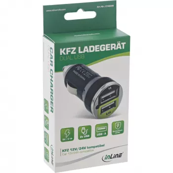InLine USB automobilinis kroviklis + maitinimo adapteris bet kuriam USB įrenginiui 12/24V į 5V DC/2.1A