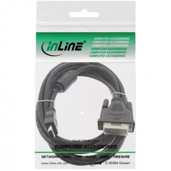 InLine HDMI-DVI laidas 19 kontaktų kištukas / 18+1 kištukas + feritinis droselis juodas 3 m