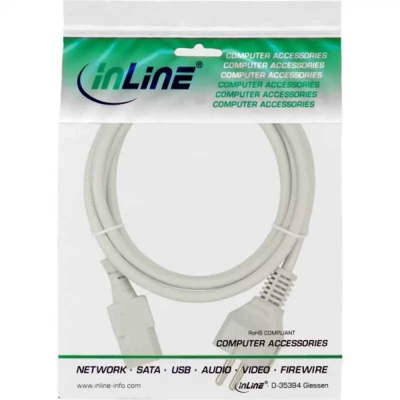InLine maitinimo kabelis, CEE 7/7 tiesus / 3 kontaktų IEC C13 kištukas, pilkas, 1,5 m