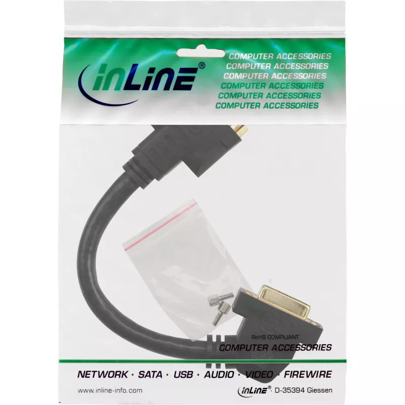 „InLine“ DVI-I adapterio laidas 24+5 DVI moteriška / moteriška su jungtuvu 0,2 m