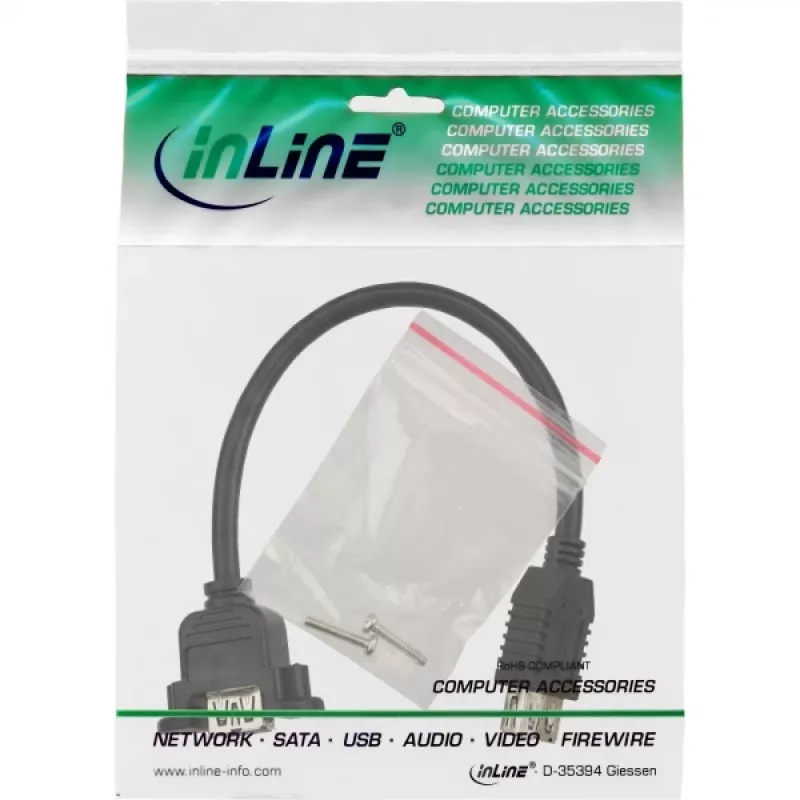 InLine USB 3.0 adapterio laidas, A tipo jungtis (moteriška) / korpuso jungtis A tipo, 0,20 m