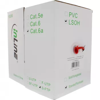 InLine komutacinis kabelis S/FTP PiMF Cat.6A be halogenų 500 MHz raudonas 100 m