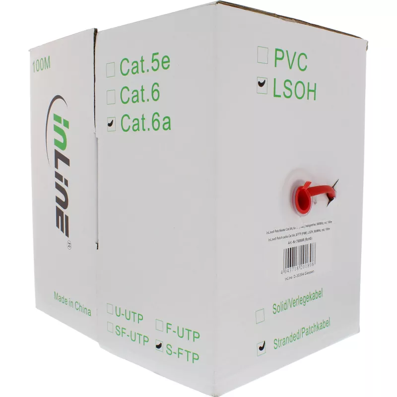 InLine komutacinis kabelis S/FTP PiMF Cat.6A be halogenų 500 MHz raudonas 100 m