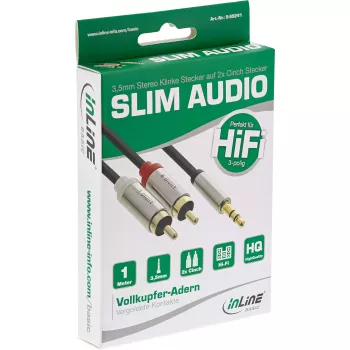 Garso laidas 3,5 mm kištukas – 2x RCA kištukai InLine Basic plonas S-99241