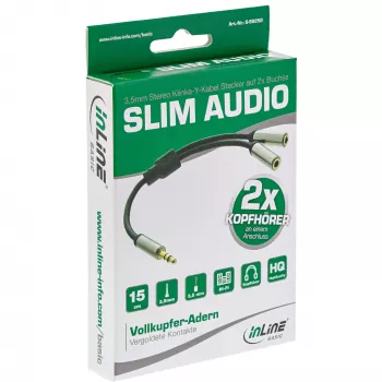 InLine S-99250 garso laidas 0,15 m 3,5 mm 2 × 3,5 mm juoda, sidabrinė