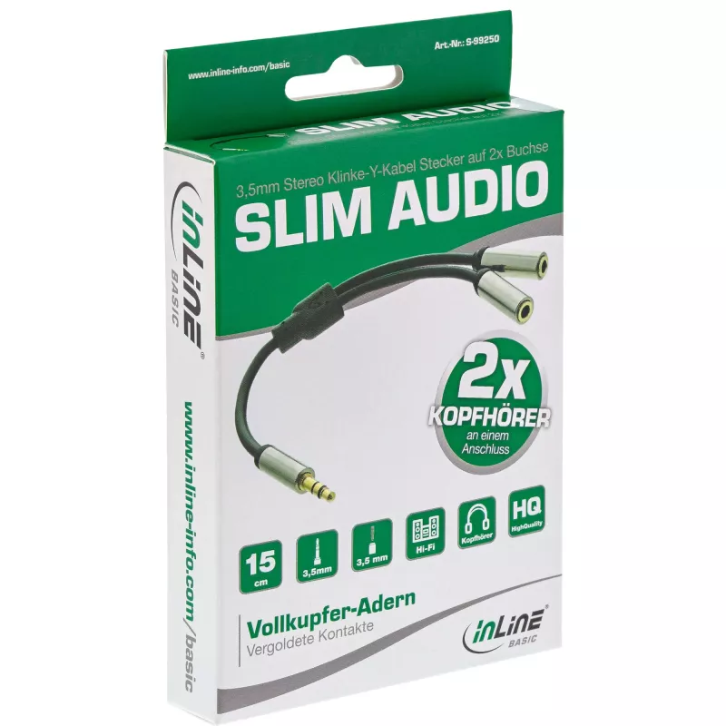 InLine S-99250 garso laidas 0,15 m 3,5 mm 2 × 3,5 mm juoda, sidabrinė