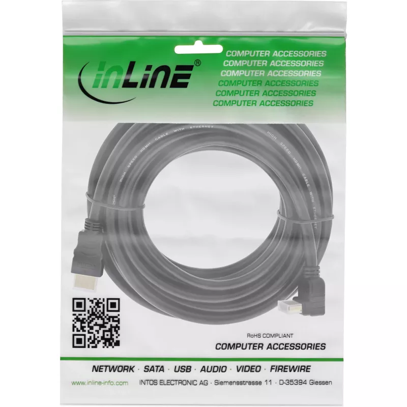InLine High Speed HDMI laidas su Ethernet, kampuotas, 7,5 m