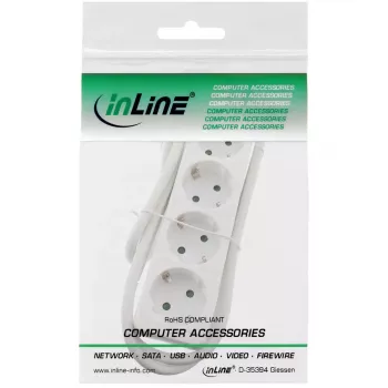 InLine kištukinis lizdų blokas, 4 lizdai su įžeminimu CEE 7/3, baltas, 1,5 m