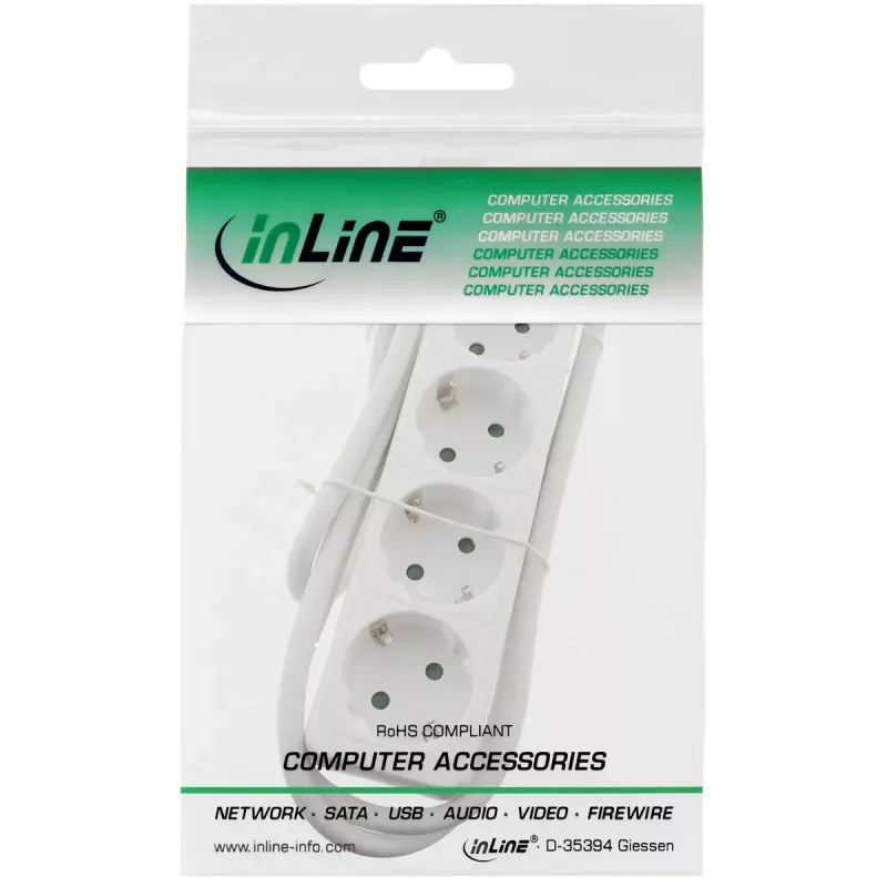 InLine kištukinis lizdų blokas, 4 lizdai su įžeminimu CEE 7/3, baltas, 1,5 m