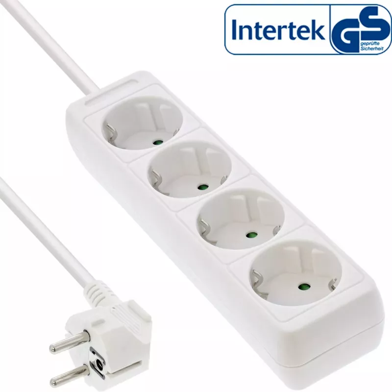 InLine kištukinis lizdų blokas, 4 lizdai su įžeminimu CEE 7/3, baltas, 1,5 m