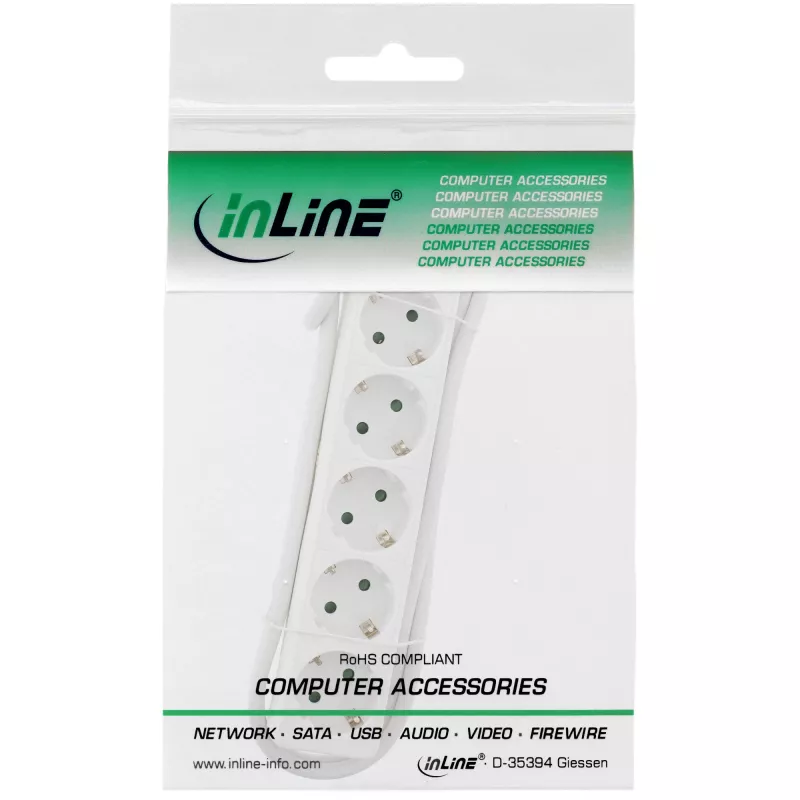 InLine kištukinis lizdas, 5 lizdų įžemintas CEE 7/3, baltas, 1,5 m
