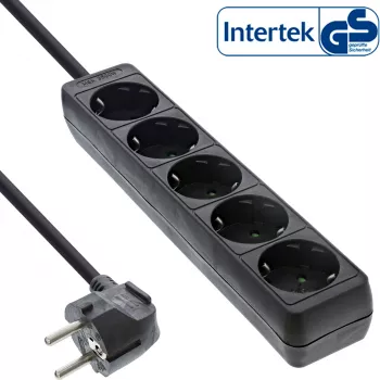 InLine kištukinis lizdas, 5 lizdų, su įžeminimo kontaktu CEE 7/3, juodas, 1,5 m