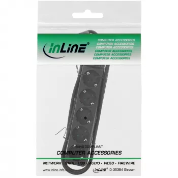 InLine lizdų juosta, 5 lizdai su įžeminimo kontaktu CEE 7/3, juoda, 1,5 m