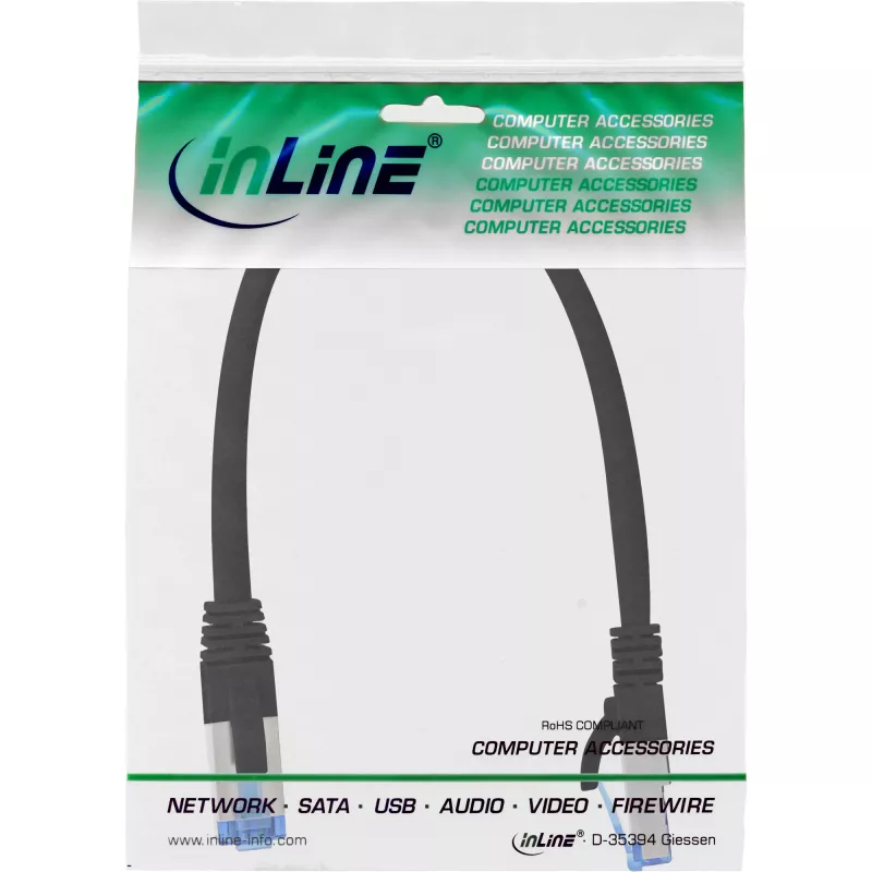 InLine komutacinis kabelis S/FTP PiMF Cat.6A be halogenų 500MHz juodas 0,3 m