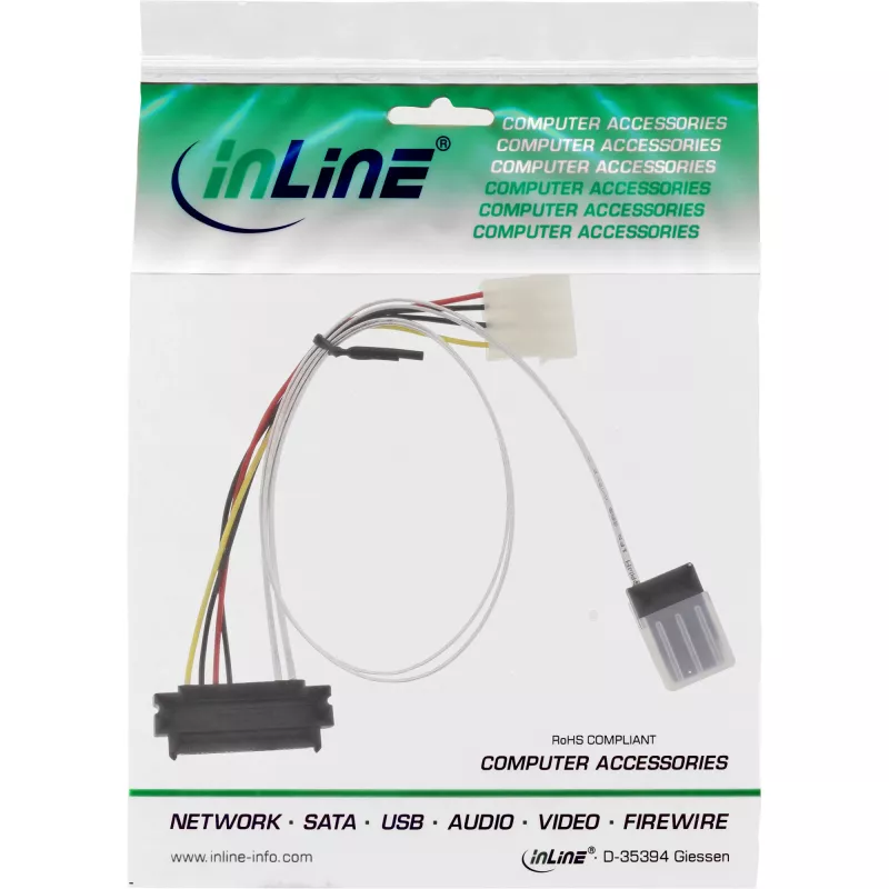 InLine SAS laidas, SFF-8087/SAS SFF-8482+maitinimas, vienas SAS HDD prie valdiklio, 0,5 m