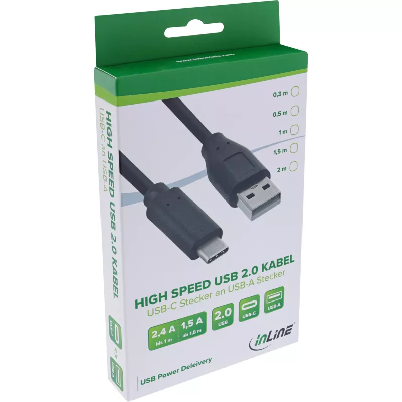 USB 2.0 laidas InLine 35732 USB-C kištukas USB-A kištukas juodas 2m