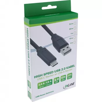 USB 2.0 kabelis InLine 35736 USB-C kištukas / USB-A kištukas juodas 0,5 m