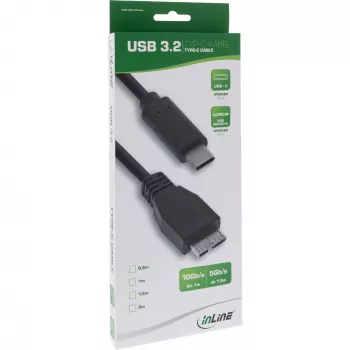 USB 3.2 Gen.1x2 kabelis InLine 35726 0,5 m USB-C patinas į Micro-B kištukas juodas