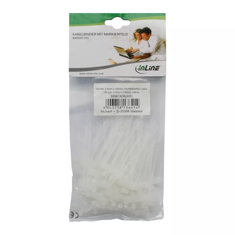 InLine kabelių juosta 100x2,5 mm su žymėjimo lauku 8x24 mm 100 vnt.