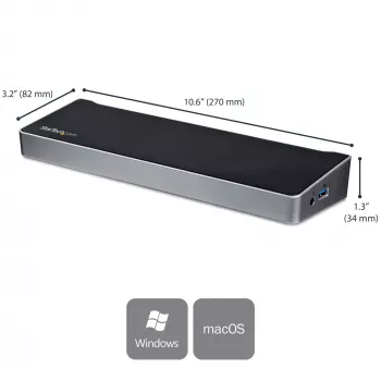 StarTech.com 4K USB-C dokas, triguba UHD 4K monitorių prijungimo stotelė, Mac ir Windows, USB-C į HDMI ir DisplayPort, 60W maitinimo tiekimas, 5x USB 5Gbps koncentratorius - TAA