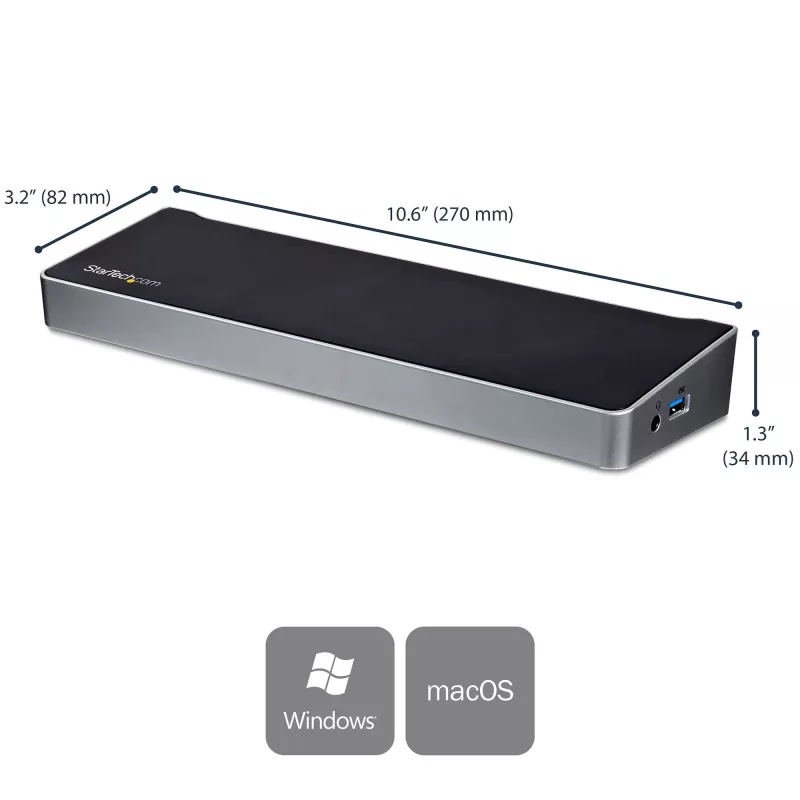 StarTech.com 4K USB-C dokas, triguba UHD 4K monitorių prijungimo stotelė, Mac ir Windows, USB-C į HDMI ir DisplayPort, 60W maitinimo tiekimas, 5x USB 5Gbps koncentratorius - TAA