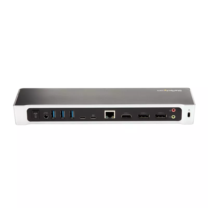 StarTech.com 4K USB-C dokas, triguba UHD 4K monitorių prijungimo stotelė, Mac ir Windows, USB-C į HDMI ir DisplayPort, 60W maitinimo tiekimas, 5x USB 5Gbps koncentratorius - TAA