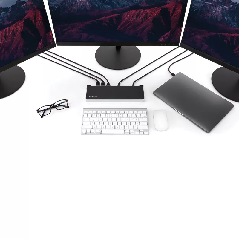 StarTech.com 4K USB-C dokas, triguba UHD 4K monitorių prijungimo stotelė, Mac ir Windows, USB-C į HDMI ir DisplayPort, 60W maitinimo tiekimas, 5x USB 5Gbps koncentratorius - TAA