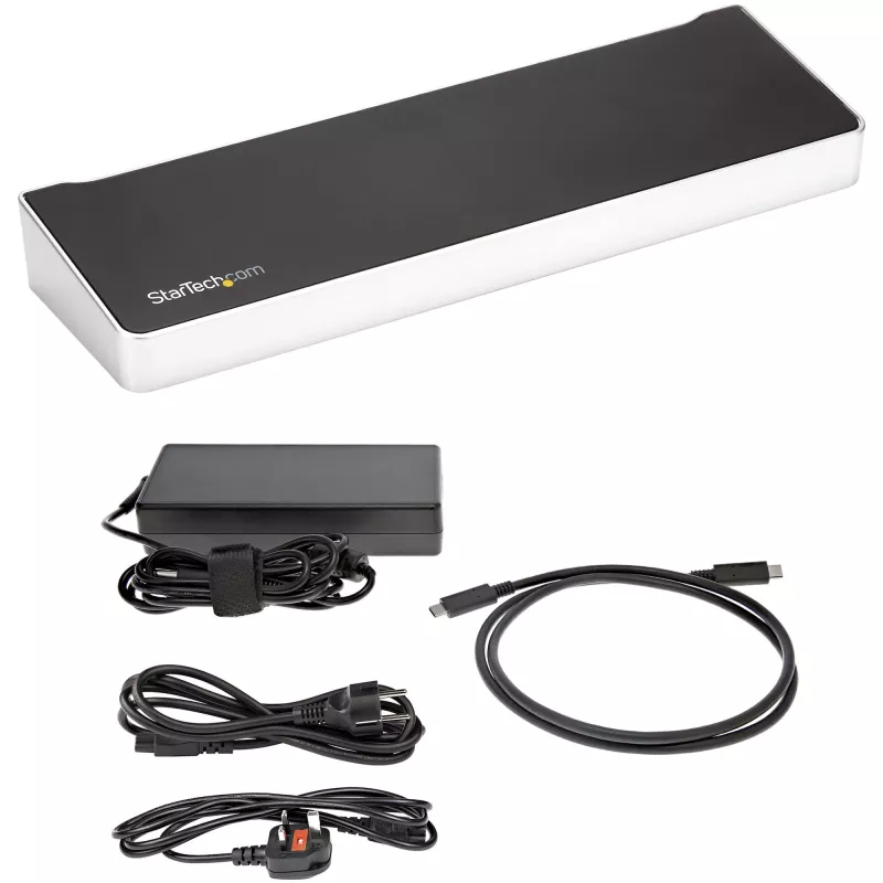 StarTech.com 4K USB-C dokas, triguba UHD 4K monitorių prijungimo stotelė, Mac ir Windows, USB-C į HDMI ir DisplayPort, 60W maitinimo tiekimas, 5x USB 5Gbps koncentratorius - TAA