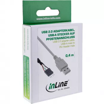 InLine USB 2.0 adapterio laidas USB Type A kištukas / Pin Header kištukas, 0,40 m