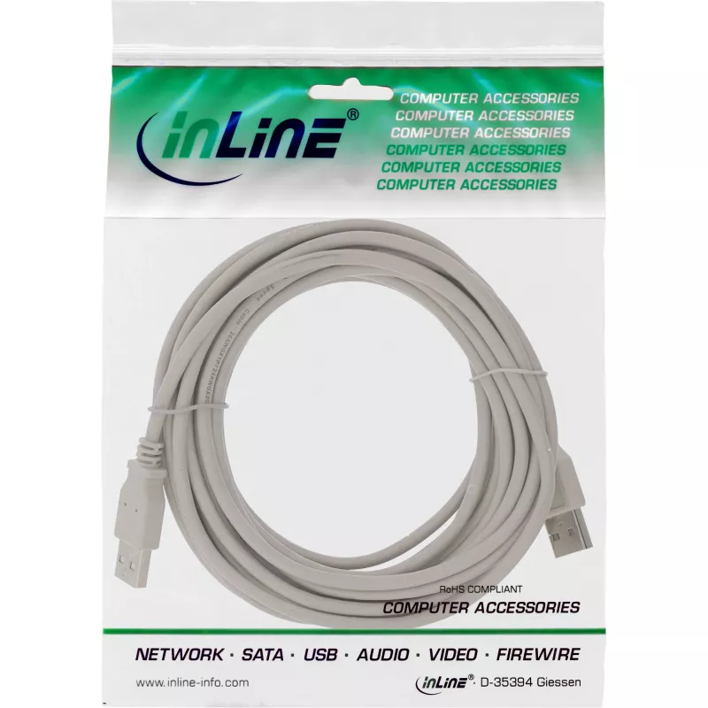 USB 2.0 laidas Type A jungtis–jungtis, smėlio spalvos, 5 m, InLine 34350H