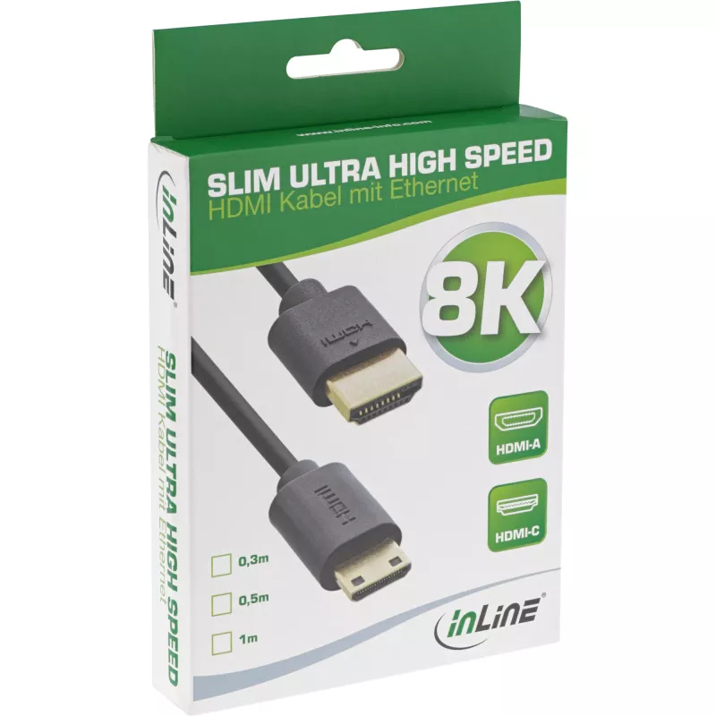 InLine Slim Ultra High Speed HDMI kabelis AM/CM 8K4K auksuotas juodas 1m
