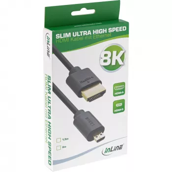 InLine plonas itin didelės spartos HDMI kabelis AM/DM 8K4K auksuotas juodas 2 m