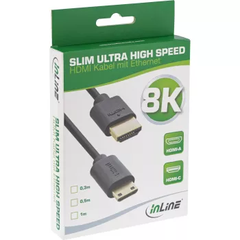 InLine Slim Ultra High Speed HDMI kabelis AM/CM 8K4K auksuotas juodas 0,3 m