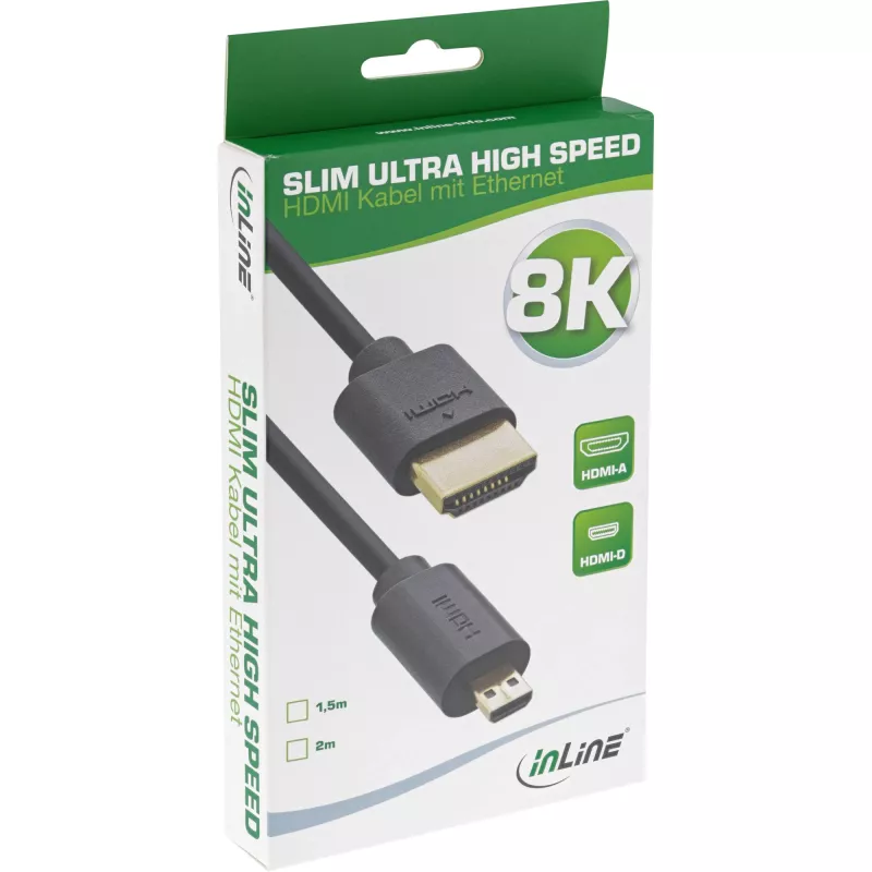 InLine plonas Ultra High Speed HDMI kabelis AM/DM 8K4K auksuoti kontaktai juodas 1,5 m
