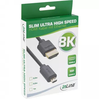 InLine Slim Ultra High Speed HDMI kabelis AM/DM 8K4K auksuotas juodas 0,5 m