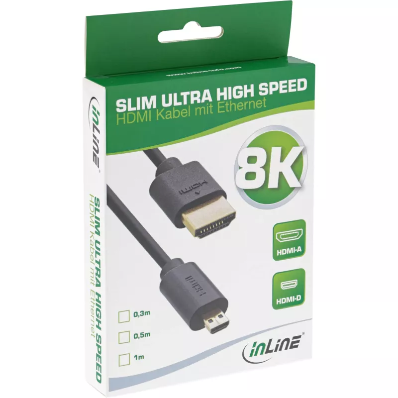 InLine plonas itin didelės spartos HDMI laidas AM/DM 8K4K paauksuotas juodas 0,3 m