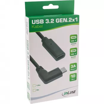 USB 3.2 Gen.1x2 laidas InLine 35784 USB-C kištukas kampuotas / lizdas juodas 1,5m
