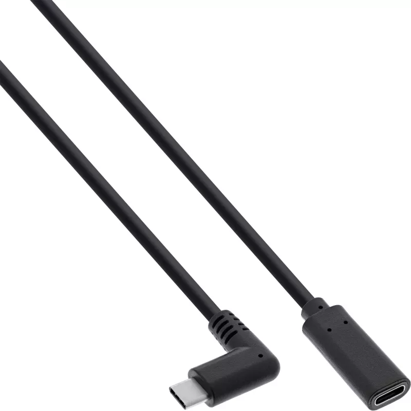 InLine USB 3.2 Gen.1x2 laidas, USB-C kištukas kampinis / lizdas, juodas, 1m