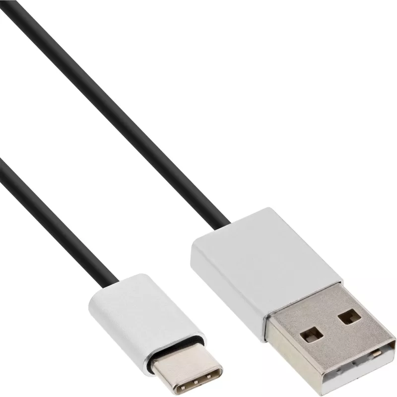 “InLine” USB 2.0 laidas, USB-C kištukas / USB-A kištukas, juodas/aliu, lankstus, 5 m