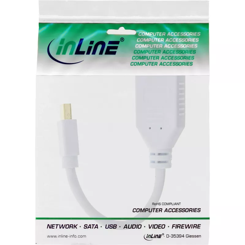 InLine Mini DisplayPort kištukas į DisplayPort lizdą kabelis, 4K2K, baltas, 0,15 m