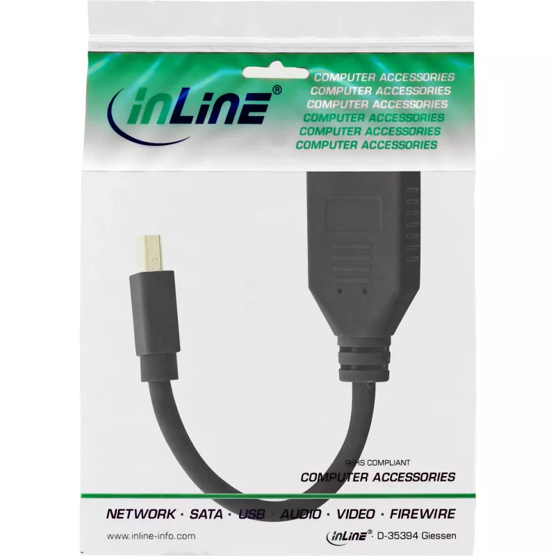 InLine adapterio kabelis Mini DP kištukas į DisplayPort lizdą, 4K2K, juodas, 0,15 m