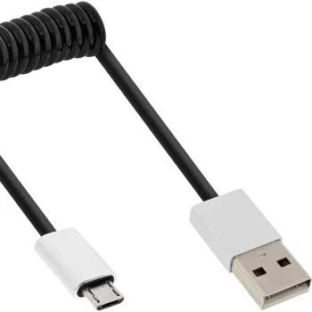 InLine Micro-USB 2.0 spiralinis kabelis, A tipo / Micro-B M/M, juodas / aliuminis, lankstus 3 m