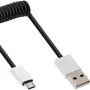 InLine Micro-USB 2.0 spiralinis kabelis, A tipo / Micro-B M/M, juodas / aliuminis, lankstus 3 m