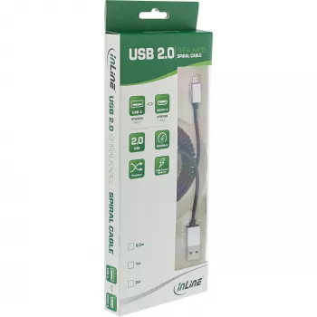 InLine Micro-USB 2.0 spiralinis kabelis, A tipo / Micro-B M/M, juodas / aliuminis, lankstus 3 m