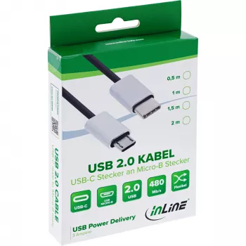 InLine USB 2.0 laidas, USB-C kištukas / Micro-B kištukas, juoda/alu, lankstus, 0,5 m