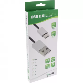InLine USB 2.0 kabelis, USB-C kištukas / USB-A kištukas, juoda/alu, lankstus, 0,5 m
